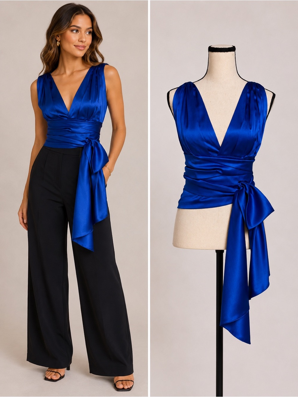 Foley Royal Blue Silk Wrap‎ Top NWOT | 95% Tie Waist Blouse Size XS-S